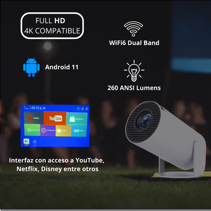 Projector HY300 Pro 4K Android 11 Dual Wifi6 260ANSI Allwinner H713 BT5.0 1080P 1280*720P Home Cinema Outdoor Projetor